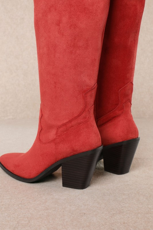 Classy - Chunky Heel Pull-on Suede Knee-high Boots-Boots-Krush Kandy, Women's Online Fashion Boutique Located in Phoenix, Arizona (Scottsdale Area)