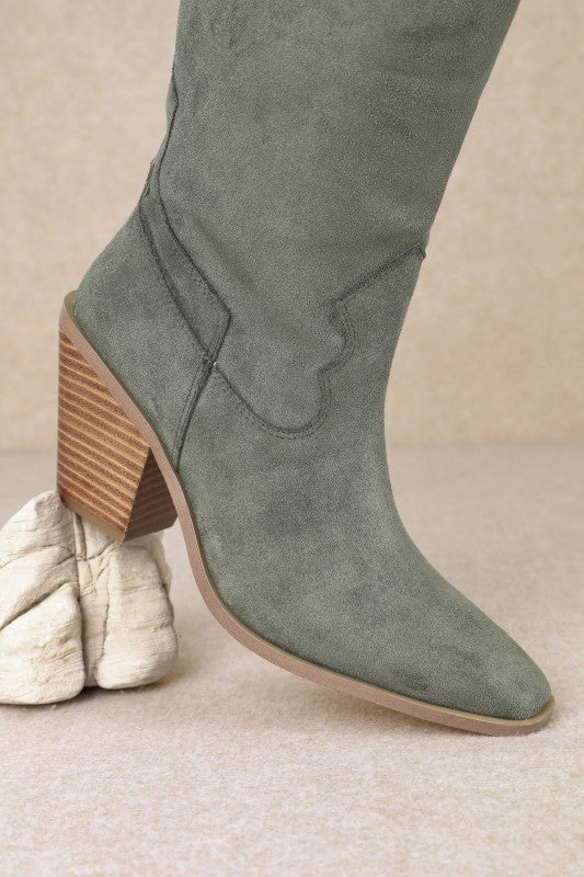 Classy - Chunky Heel Pull-on Suede Knee-high Boots-Boots-Krush Kandy, Women's Online Fashion Boutique Located in Phoenix, Arizona (Scottsdale Area)