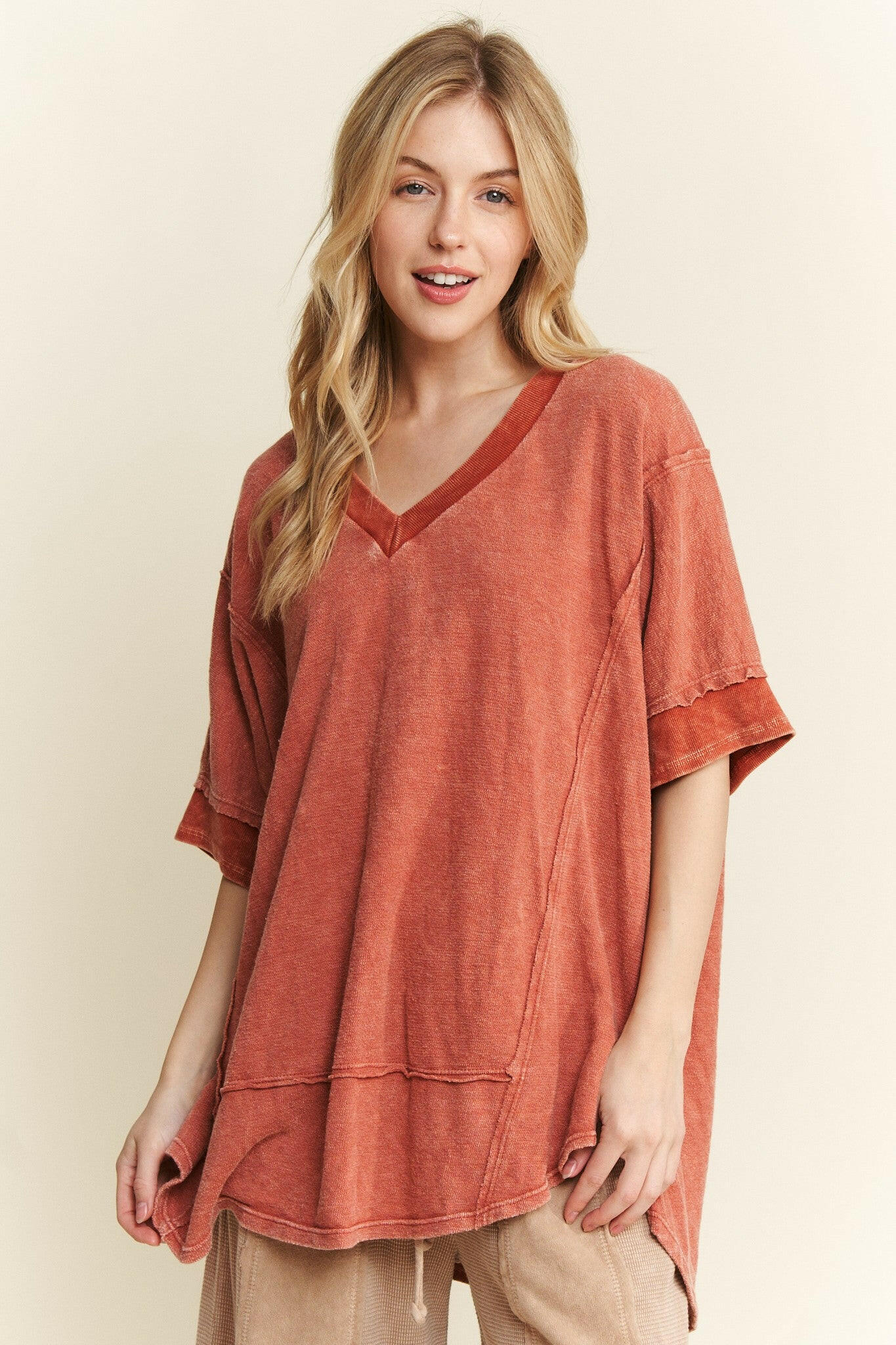 J.HER Mineral Wash V-neck Soft Terry Towel Top-Tops-Krush Kandy, Women's Online Fashion Boutique Located in Phoenix, Arizona (Scottsdale Area)