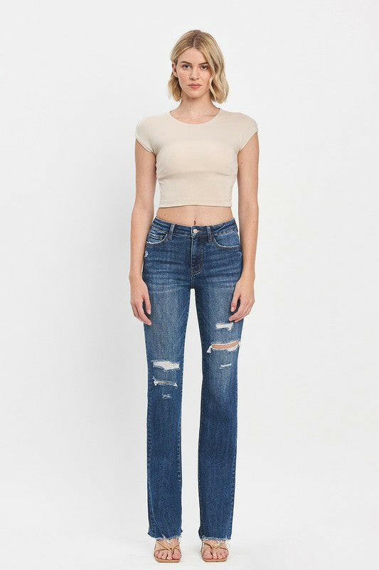 HIGH RISE RAW HEM BOOTCUT JEANS-Denim-Krush Kandy, Women's Online Fashion Boutique Located in Phoenix, Arizona (Scottsdale Area)
