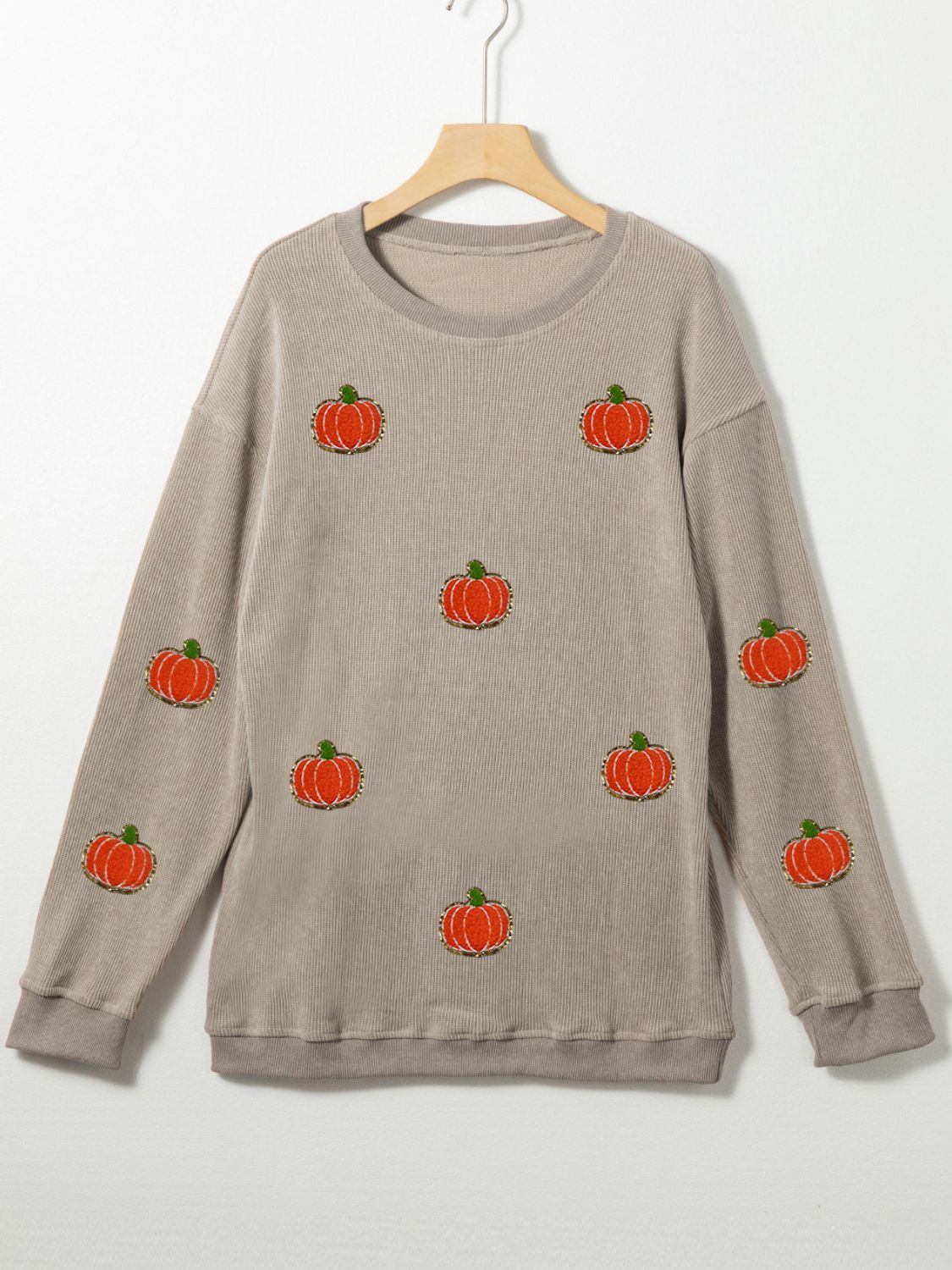 Pumpkin Round Neck Long Sleeve Sweatshirt-Krush Kandy, Women's Online Fashion Boutique Located in Phoenix, Arizona (Scottsdale Area)