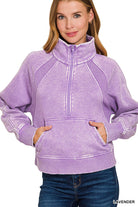 Acid Wash Half Zip Pullover-Sweatshirts-Krush Kandy, Women's Online Fashion Boutique Located in Phoenix, Arizona (Scottsdale Area)