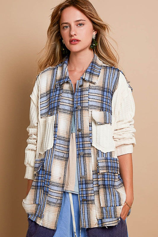 POL Oversized Plaid Contrast Button Down Jacket-Jackets-Krush Kandy, Women's Online Fashion Boutique Located in Phoenix, Arizona (Scottsdale Area)