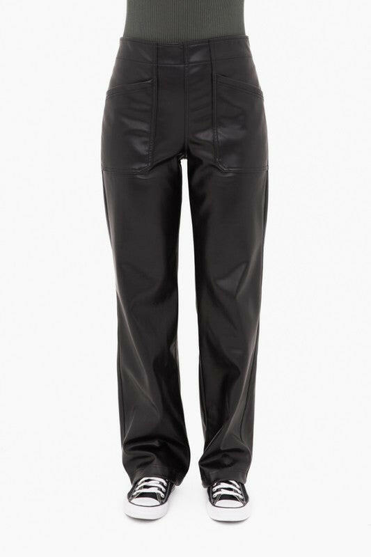 Mono B Vegan Leather Wide Leg Pants-Pants-Krush Kandy, Women's Online Fashion Boutique Located in Phoenix, Arizona (Scottsdale Area)