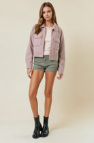 Collared Neck Long Sleeve Zip Jacket with Patch Pockets-Jackets-Krush Kandy, Women's Online Fashion Boutique Located in Phoenix, Arizona (Scottsdale Area)