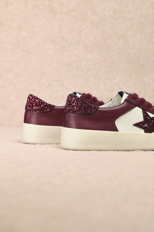 Stardust Glam: Burgundy Glitter Star Sneakers-Sneakers-Krush Kandy, Women's Online Fashion Boutique Located in Phoenix, Arizona (Scottsdale Area)