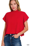 Viscose Mock Neck Short Sleeve Boxy Sweater