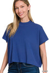 Viscose Mock Neck Short Sleeve Boxy Sweater