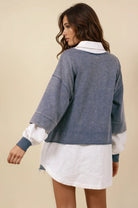 Contrast Bottom & Sleeve Layered Collared French Terry Cardigan Jacket-Jackets-Krush Kandy, Women's Online Fashion Boutique Located in Phoenix, Arizona (Scottsdale Area)