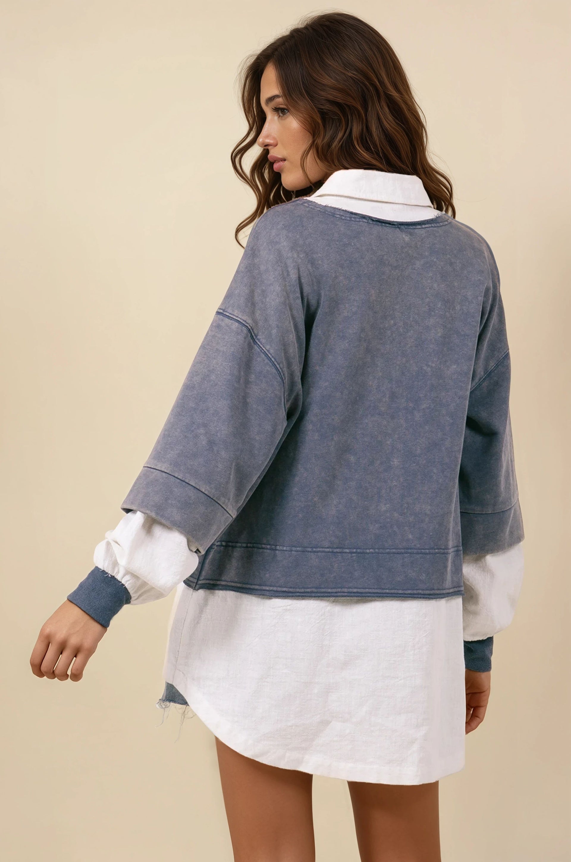 Contrast Bottom & Sleeve Layered Collared French Terry Cardigan Jacket-Jackets-Krush Kandy, Women's Online Fashion Boutique Located in Phoenix, Arizona (Scottsdale Area)