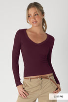 Dreamfit Deep V-Neck Long Sleeve Top-Long Sleeve Tops-Krush Kandy, Women's Online Fashion Boutique Located in Phoenix, Arizona (Scottsdale Area)