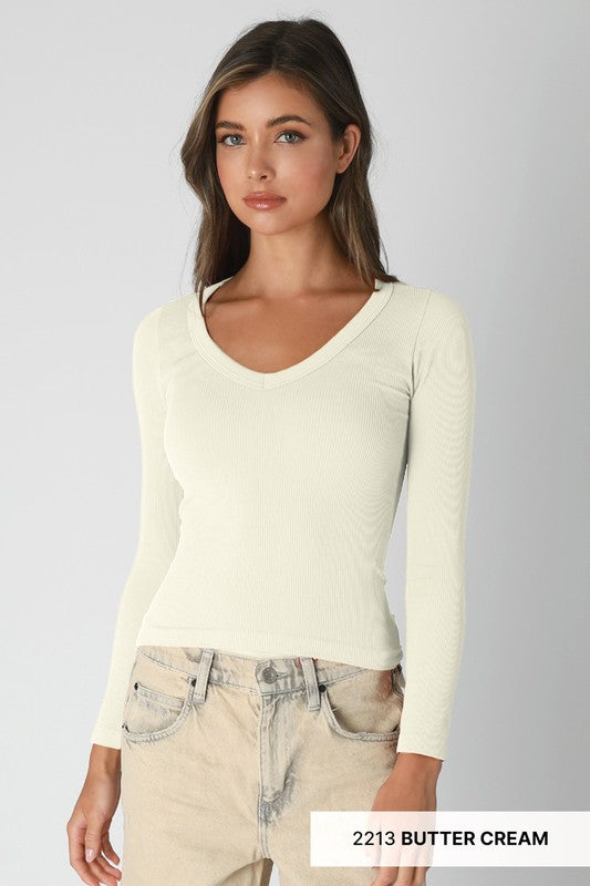 Dreamfit Deep V-Neck Long Sleeve Top-Long Sleeve Tops-Krush Kandy, Women's Online Fashion Boutique Located in Phoenix, Arizona (Scottsdale Area)