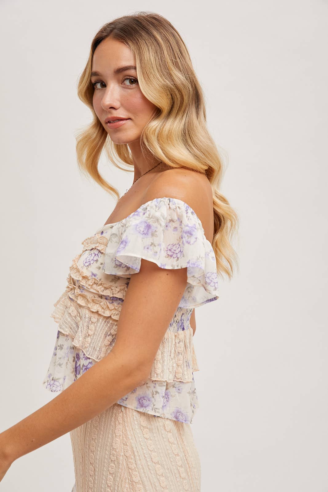 Floral Print Ruffle Lace Trimmed Sweetheart Neck Top-Tops-Krush Kandy, Women's Online Fashion Boutique Located in Phoenix, Arizona (Scottsdale Area)