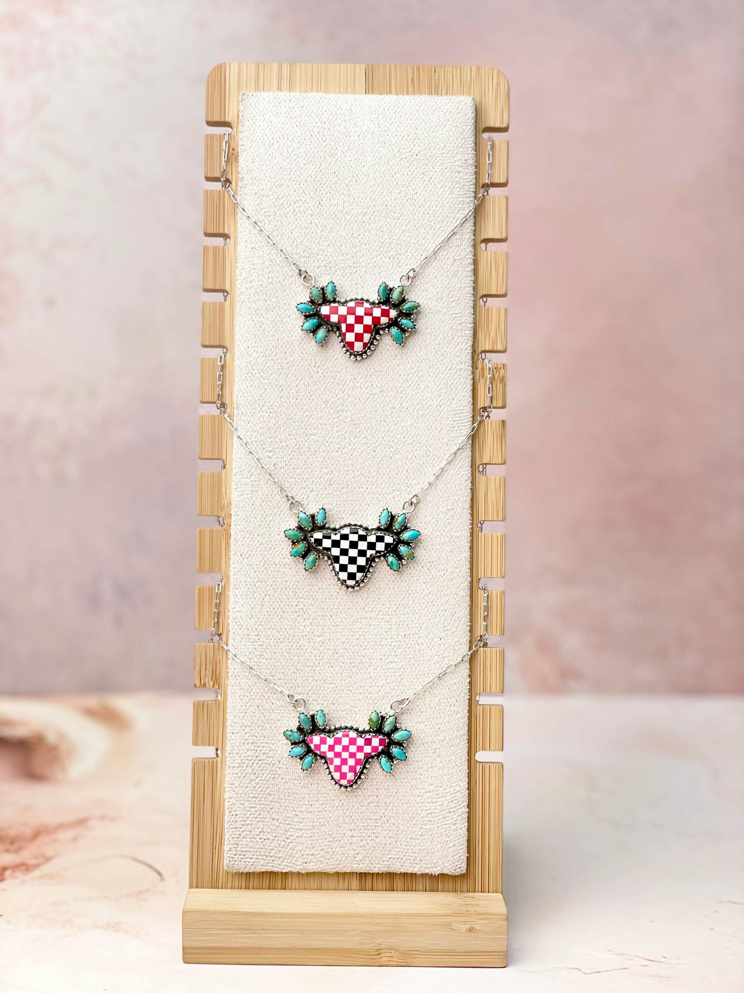 Belle's Bliss Checkered Cluster Necklaces-Necklaces-Krush Kandy, Women's Online Fashion Boutique Located in Phoenix, Arizona (Scottsdale Area)