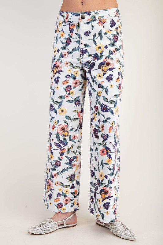 WASHED FLORAL PRINT DENIM TWILL PANTS-Krush Kandy, Women's Online Fashion Boutique Located in Phoenix, Arizona (Scottsdale Area)