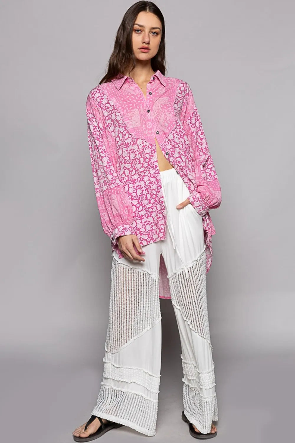 POL Button Down Long Sleeve Paisley Print Shirt-Krush Kandy, Women's Online Fashion Boutique Located in Phoenix, Arizona (Scottsdale Area)