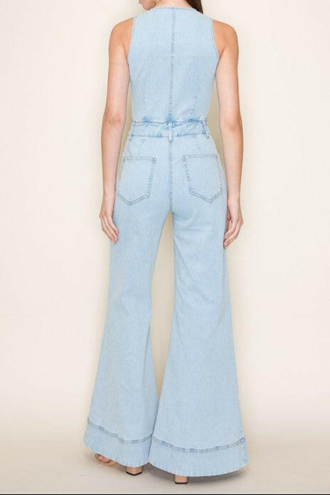 Wide Leg Denim Jumpsuit-Jumpsuits & Rompers-Krush Kandy, Women's Online Fashion Boutique Located in Phoenix, Arizona (Scottsdale Area)