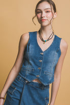 Blue Jean Baby V-Neck Denim Vest-Tops-Krush Kandy, Women's Online Fashion Boutique Located in Phoenix, Arizona (Scottsdale Area)