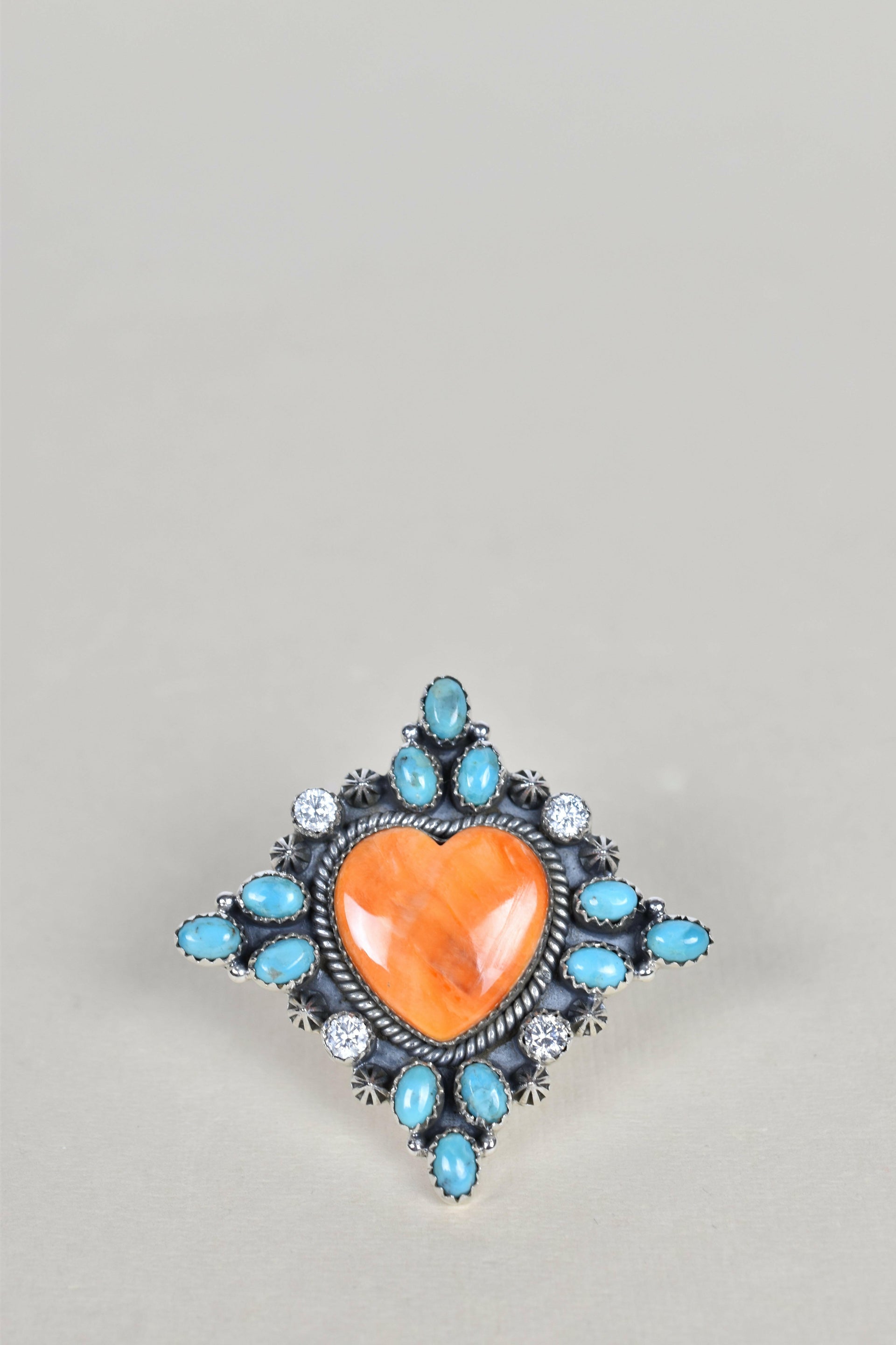 Orange Spiny Oyster Heart, Turquoise & Crystal One of A Kind Ring-Cluster Rings-Krush Kandy, Women's Online Fashion Boutique Located in Phoenix, Arizona (Scottsdale Area)