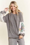 Patchwork Bloom Sleeve Pullover-Long Sleeve Tops-Krush Kandy, Women's Online Fashion Boutique Located in Phoenix, Arizona (Scottsdale Area)