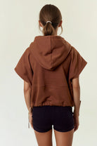 Fleece Drawstring Bottom Sleeveless Oversized Crop Hoodie-Tops-Krush Kandy, Women's Online Fashion Boutique Located in Phoenix, Arizona (Scottsdale Area)