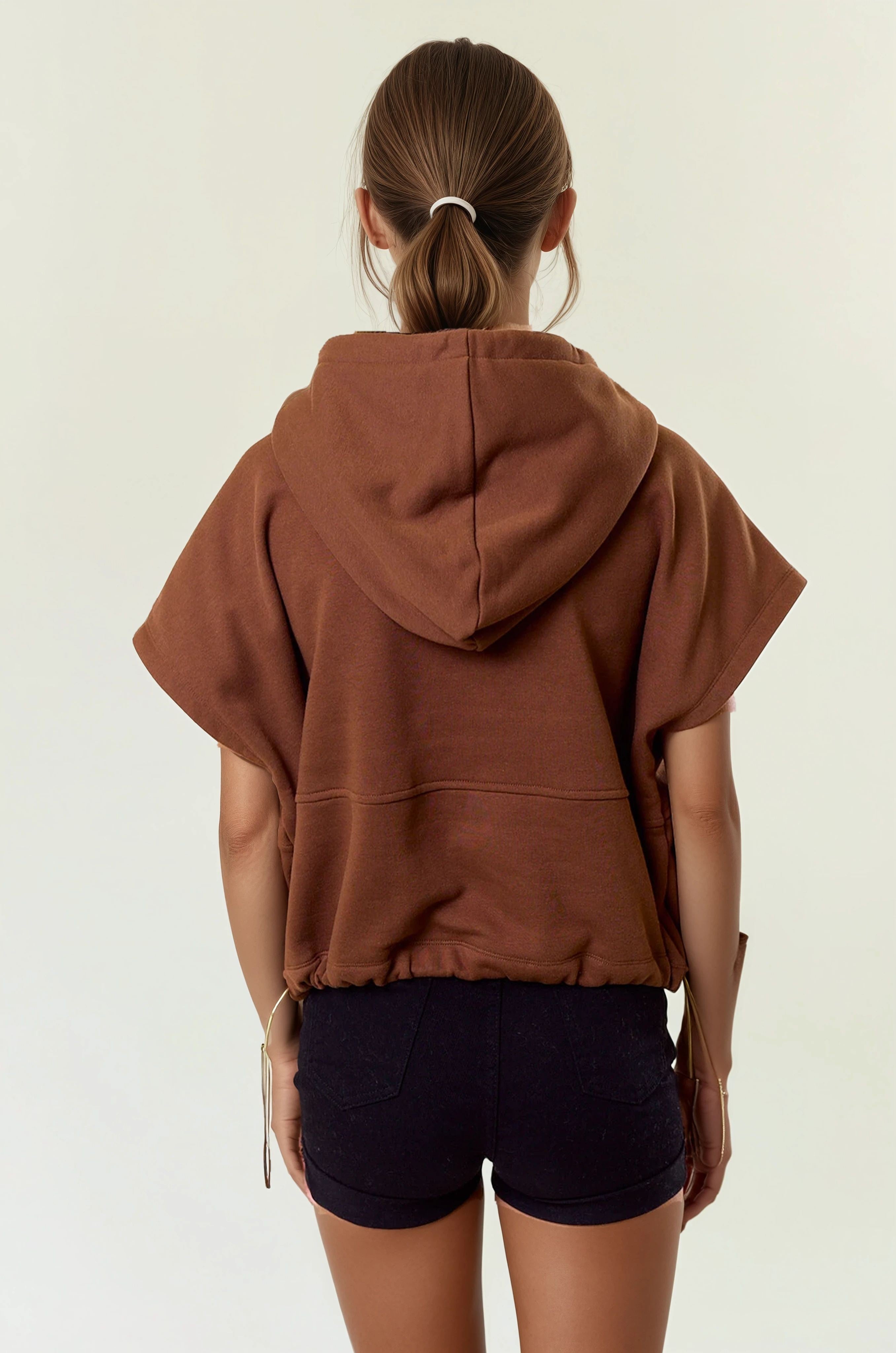 Fleece Drawstring Bottom Sleeveless Oversized Crop Hoodie-Tops-Krush Kandy, Women's Online Fashion Boutique Located in Phoenix, Arizona (Scottsdale Area)