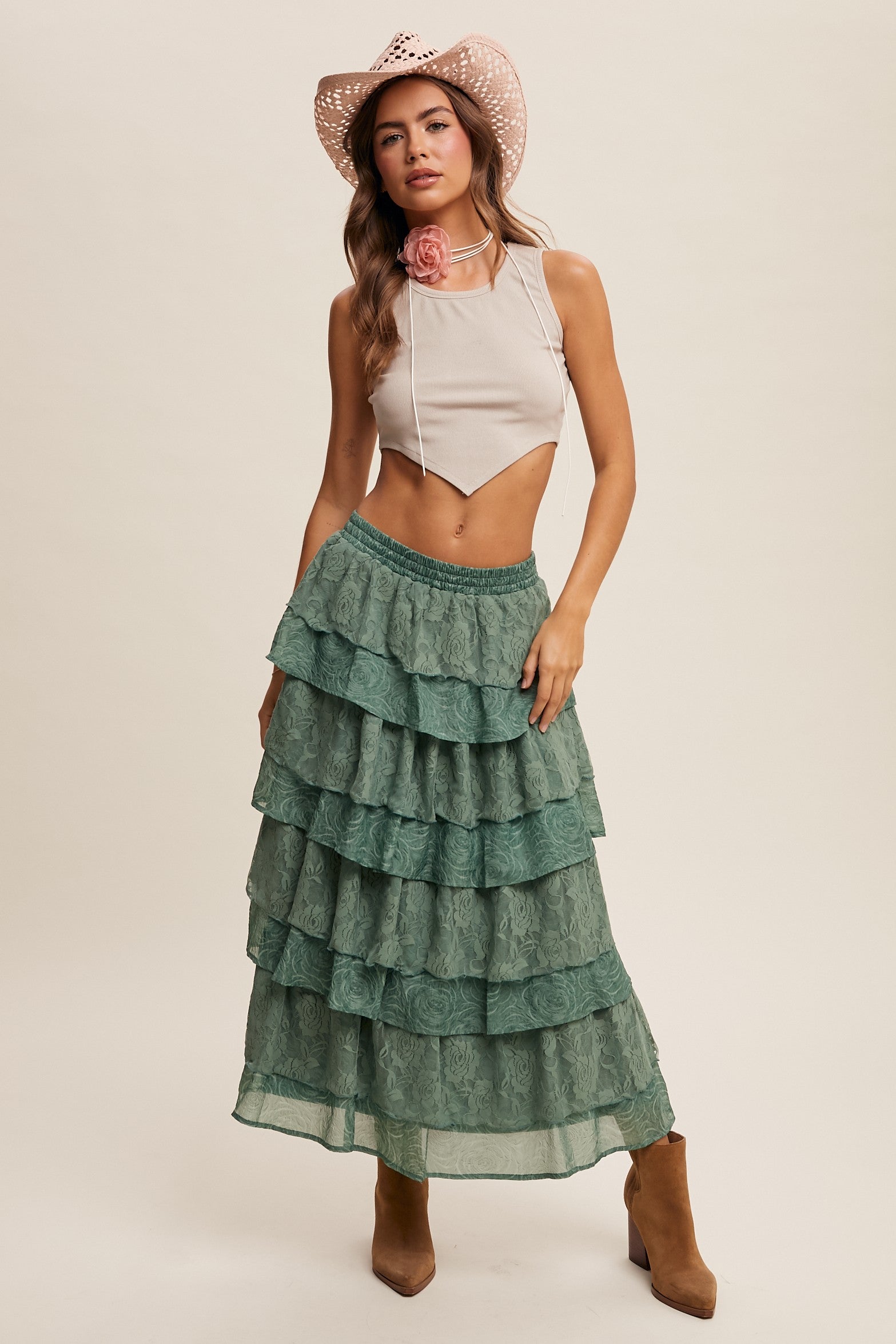 Lace Ruffle Tiered Maxi Skirt-Skirts-Krush Kandy, Women's Online Fashion Boutique Located in Phoenix, Arizona (Scottsdale Area)