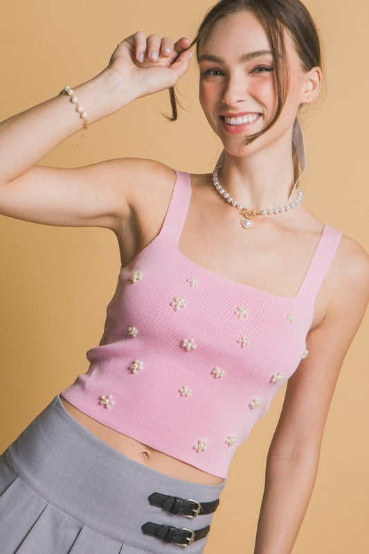 Flower Embellished Knit Tank Top-Tanks-Krush Kandy, Women's Online Fashion Boutique Located in Phoenix, Arizona (Scottsdale Area)