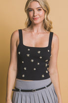 Flower Embellished Knit Tank Top-Tanks-Krush Kandy, Women's Online Fashion Boutique Located in Phoenix, Arizona (Scottsdale Area)