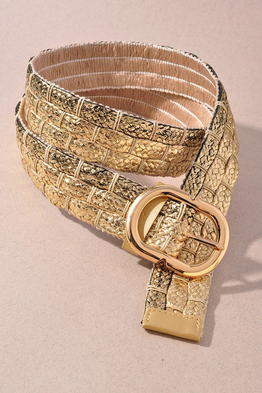 Woven Straw Gold Buckle Belt-Belts-Krush Kandy, Women's Online Fashion Boutique Located in Phoenix, Arizona (Scottsdale Area)