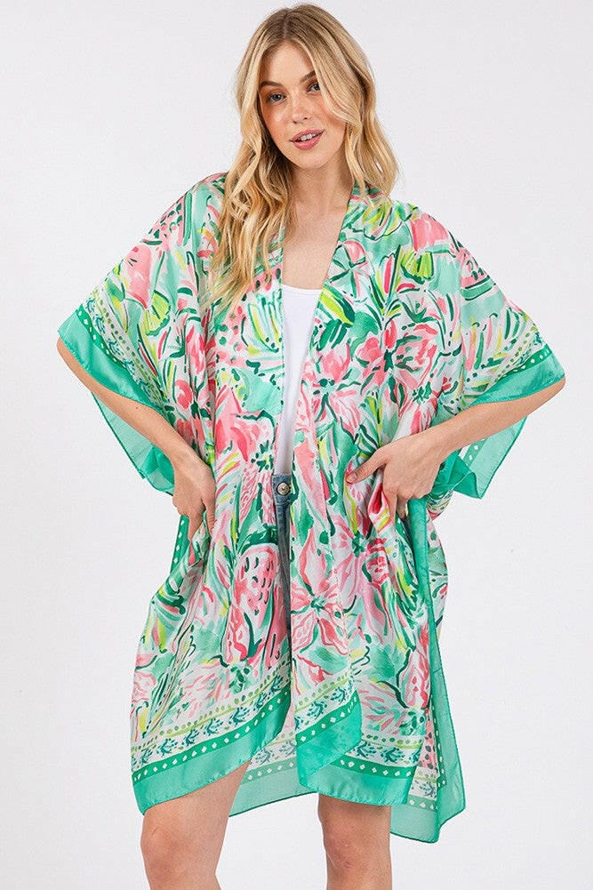 Flower Pattern Silky Feel Summer Kimono-Kimono-Krush Kandy, Women&#39;s Online Fashion Boutique Located in Phoenix, Arizona (Scottsdale Area)