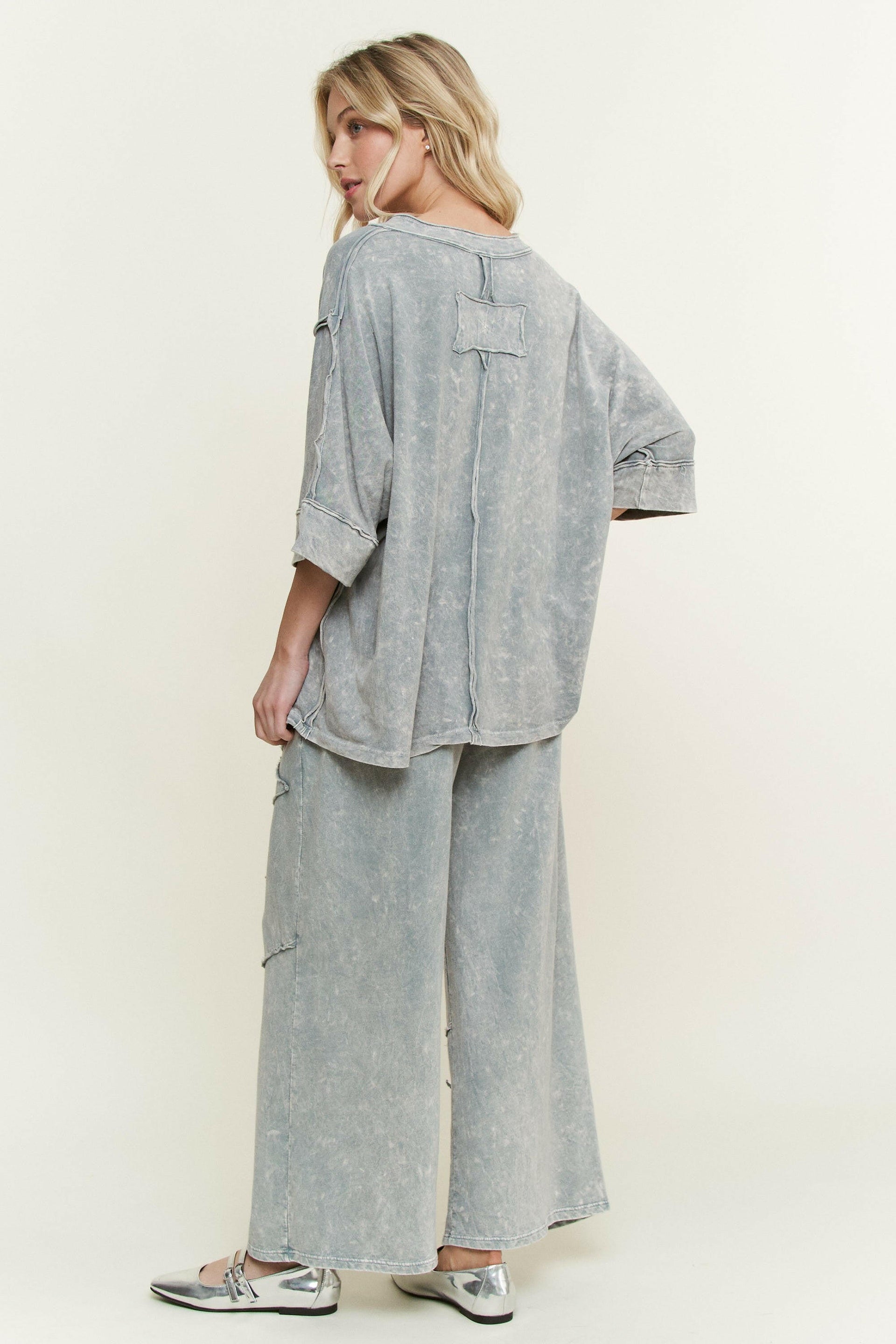 J.HER Mineral Wash Raw Detailed V-neck Top-Tops-Krush Kandy, Women's Online Fashion Boutique Located in Phoenix, Arizona (Scottsdale Area)