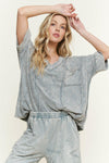 J.HER Mineral Wash Raw Detailed V-neck Top-Tops-Krush Kandy, Women's Online Fashion Boutique Located in Phoenix, Arizona (Scottsdale Area)