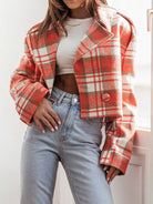 Plaid Lapel Collar Cropped Outerwear-Jackets-Krush Kandy, Women's Online Fashion Boutique Located in Phoenix, Arizona (Scottsdale Area)