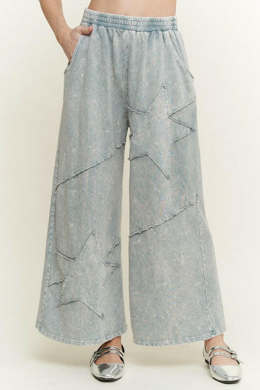 J.HER Mineral Washed Star Patch Wide Leg Cropped Pants-Pants-Krush Kandy, Women's Online Fashion Boutique Located in Phoenix, Arizona (Scottsdale Area)
