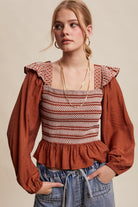 Contrast Stitch Smocked Square Neck Top-Tops-Krush Kandy, Women's Online Fashion Boutique Located in Phoenix, Arizona (Scottsdale Area)