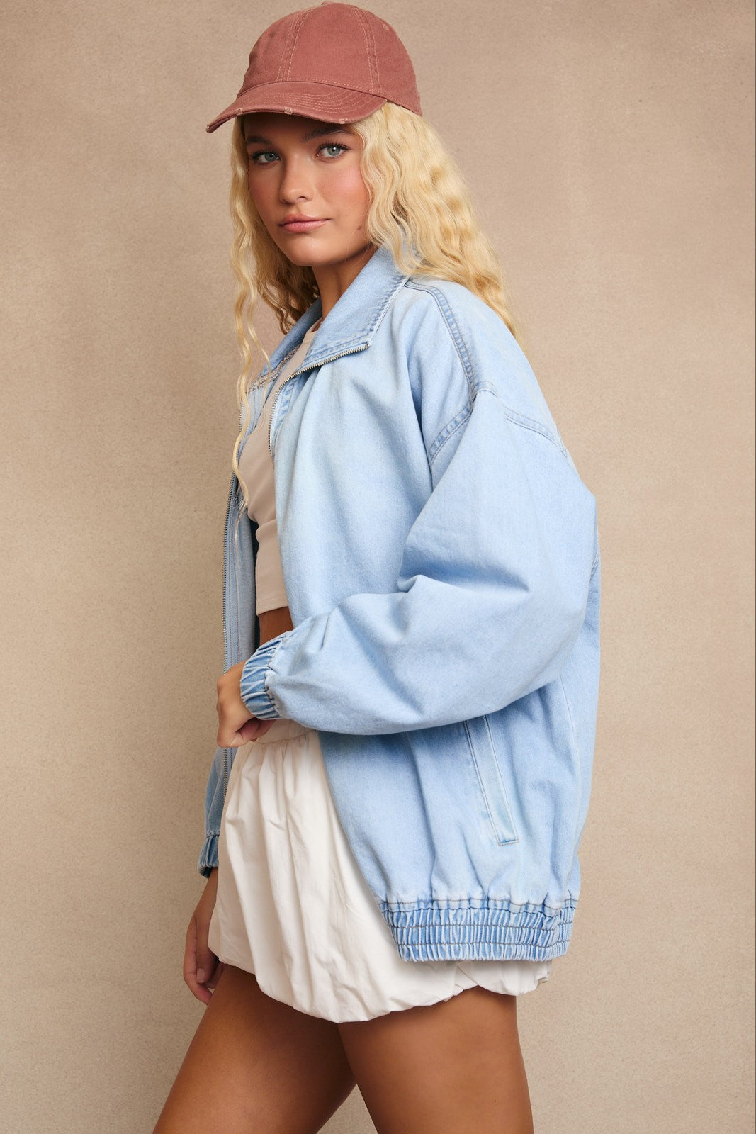 Light Wash Denim Zip Jacket-Jackets-Krush Kandy, Women's Online Fashion Boutique Located in Phoenix, Arizona (Scottsdale Area)