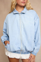 Light Wash Denim Zip Jacket-Jackets-Krush Kandy, Women's Online Fashion Boutique Located in Phoenix, Arizona (Scottsdale Area)
