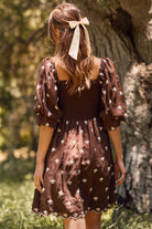 Brown Embroidered Bow Babydoll Dress S-3X-Dresses-Krush Kandy, Women's Online Fashion Boutique Located in Phoenix, Arizona (Scottsdale Area)