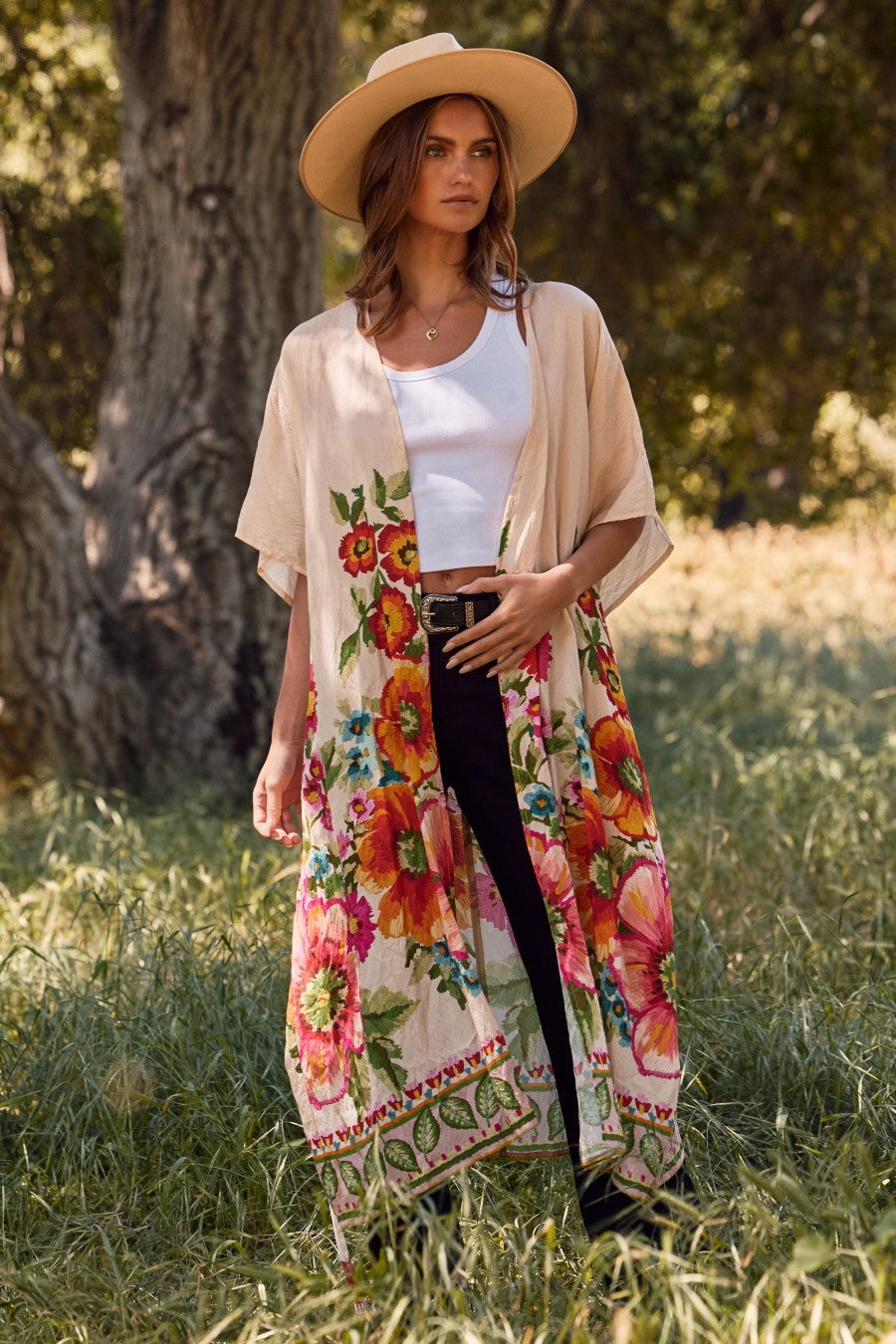 Boho Luxe Styling with the Giant Floral Kimono Duster-Kimonos-Krush Kandy, Women's Online Fashion Boutique Located in Phoenix, Arizona (Scottsdale Area)