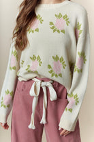 Big Roses Jacquard Sweater Top-Sweater-Krush Kandy, Women's Online Fashion Boutique Located in Phoenix, Arizona (Scottsdale Area)