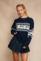 Navy Bow & Heart Fair Isle Sweater-Sweater-Krush Kandy, Women's Online Fashion Boutique Located in Phoenix, Arizona (Scottsdale Area)