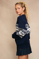 Navy Bow & Heart Fair Isle Sweater-Sweater-Krush Kandy, Women's Online Fashion Boutique Located in Phoenix, Arizona (Scottsdale Area)