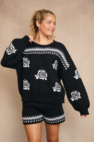 Midnight Rose Knit Sweater-Cardigans-Krush Kandy, Women's Online Fashion Boutique Located in Phoenix, Arizona (Scottsdale Area)
