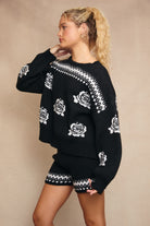 Midnight Rose Knit Sweater-Cardigans-Krush Kandy, Women's Online Fashion Boutique Located in Phoenix, Arizona (Scottsdale Area)
