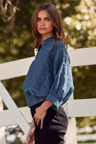 Lightweight Denim Zip-Up Jacket with Ruched Detail-Jackets-Krush Kandy, Women's Online Fashion Boutique Located in Phoenix, Arizona (Scottsdale Area)