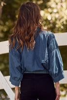 Lightweight Denim Zip-Up Jacket with Ruched Detail-Jackets-Krush Kandy, Women's Online Fashion Boutique Located in Phoenix, Arizona (Scottsdale Area)