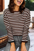 Cocoa Stripe Long Sleeve Tee-Tops-Krush Kandy, Women's Online Fashion Boutique Located in Phoenix, Arizona (Scottsdale Area)