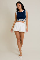 Navy Wave-Trim Cropped Knit Top-Tanks-Krush Kandy, Women's Online Fashion Boutique Located in Phoenix, Arizona (Scottsdale Area)