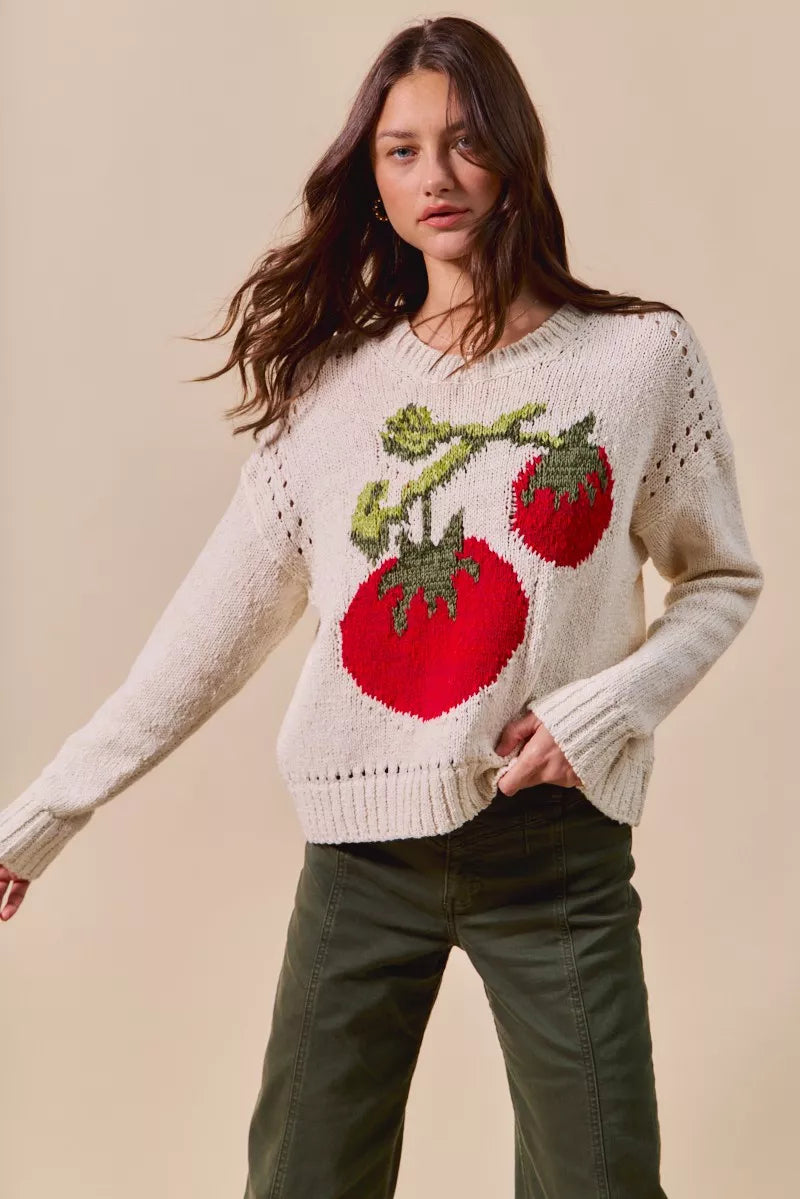 SO ME Vegetable Round Neck Long Sleeve Sweater-Sweater-Krush Kandy, Women's Online Fashion Boutique Located in Phoenix, Arizona (Scottsdale Area)